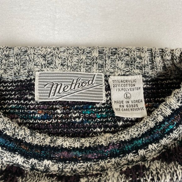 Vintage Method 90s Fair Isle Knit Grey Blue Sweater Large - Picture 5 of 7